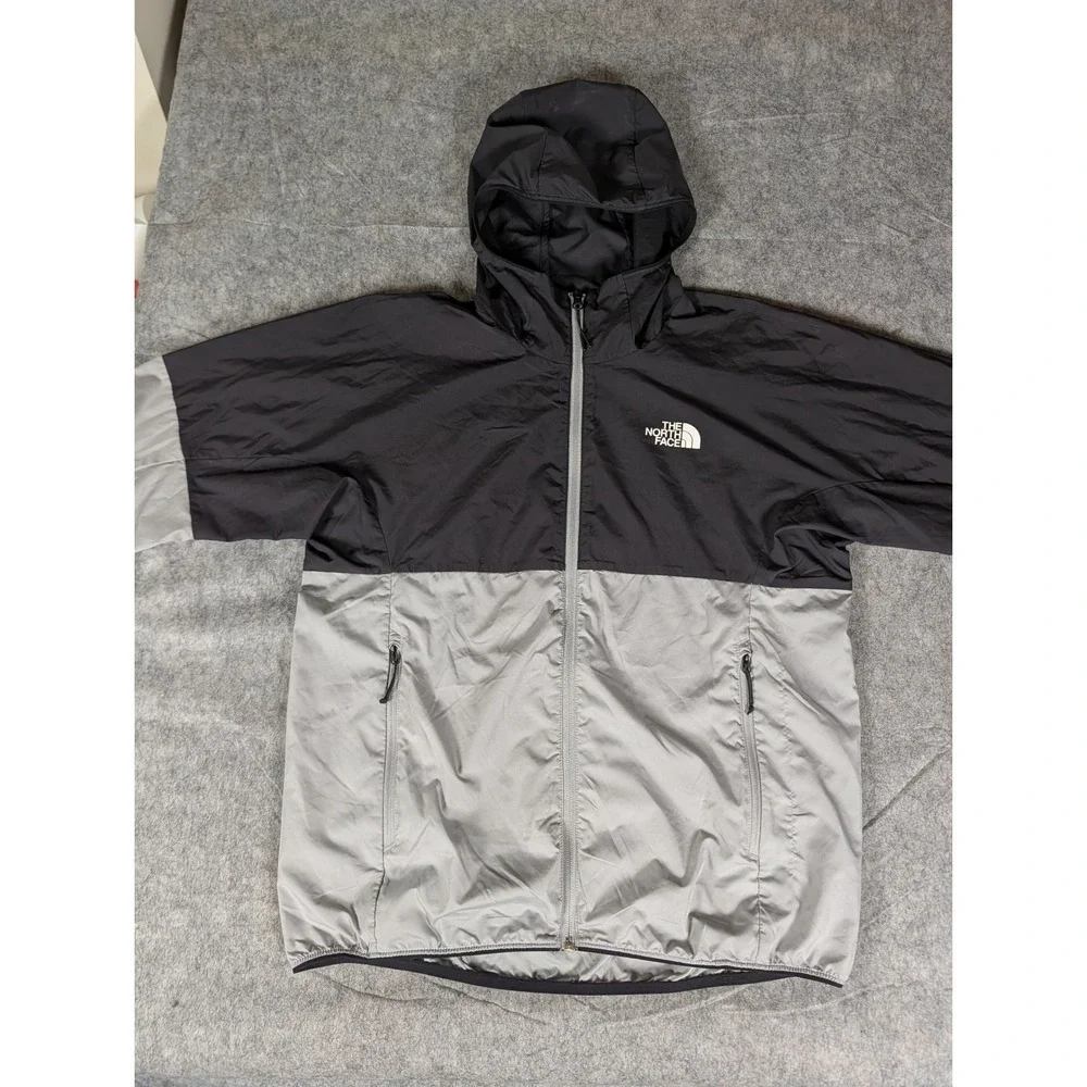 The North Face Mens Black Grey Colorblock Hooded Windbreaker‎ Jacket Full Zip